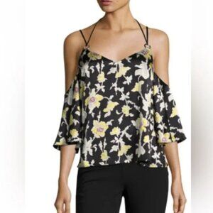 Cinq a Sept Rayna Silk Floral Cold Shoulder Blouse